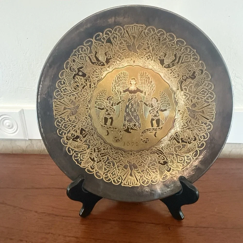 Christmas Damascene Limited‎ Edition Plate 1972 by Reed & Barton Angels Cherubs